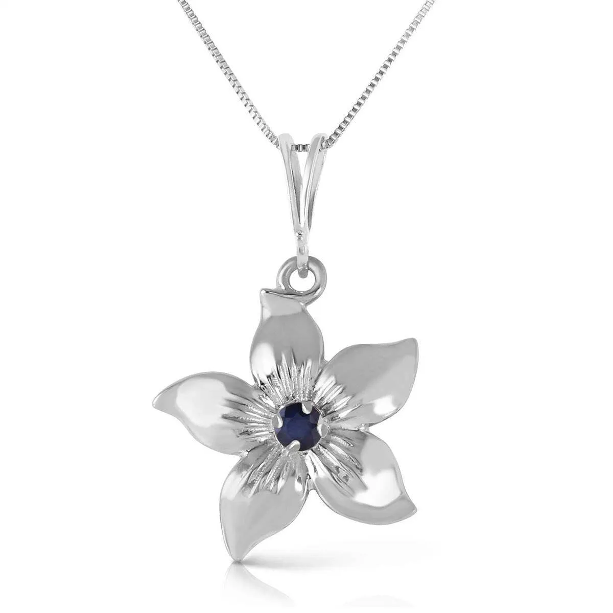 0.1 Carat 14K Solid White Gold Flower Necklace Natural Sapphire