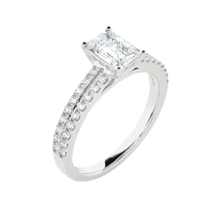 1 1/3 ctw Emerald-Cut Lab Grown Diamond Side Stone Engagement Ring