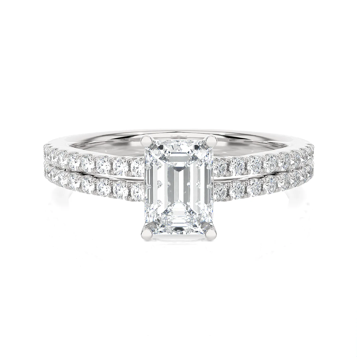 1 1/3 ctw Emerald-Cut Lab Grown Diamond Side Stone Engagement Ring