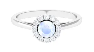 1 CT Moonstone and Diamond Floating Halo Engagement Ring