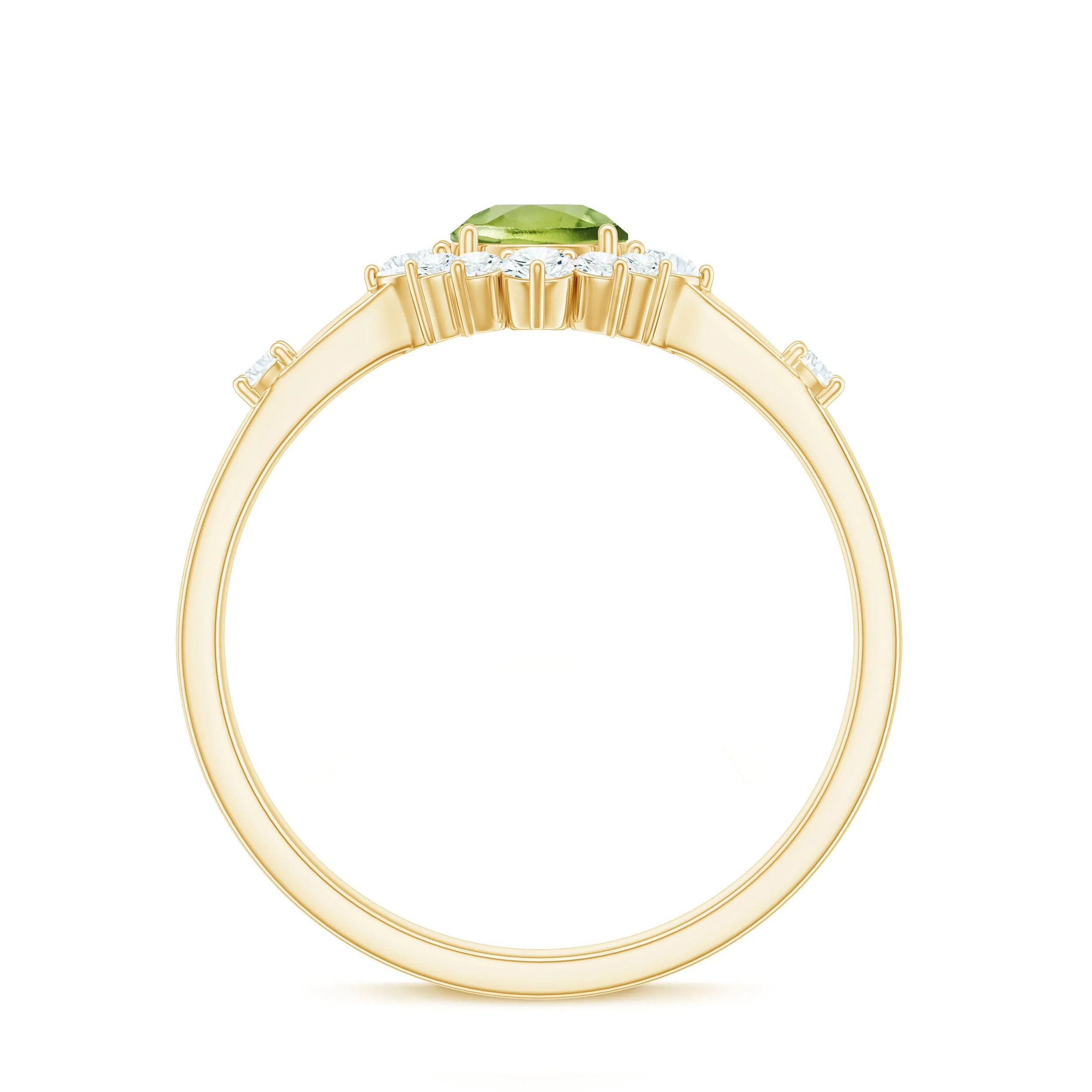 1 CT Round Peridot and Diamond Halo Engagement Ring