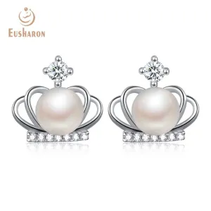 10 Pairs CZ Hollow Out Crown Freshwater Pearl Stud Earrings