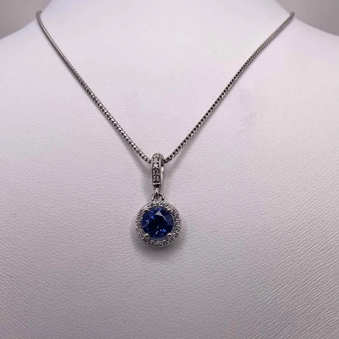 10K WHITE GOLD SAPPHIRE & DIAMOND 20 Inch HALO NECKLACE