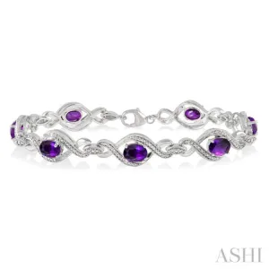 1/10 ctw Round Cut Diamond & 7x5MM Oval Cut Amethyst Semi Precious Bracelet in Silver