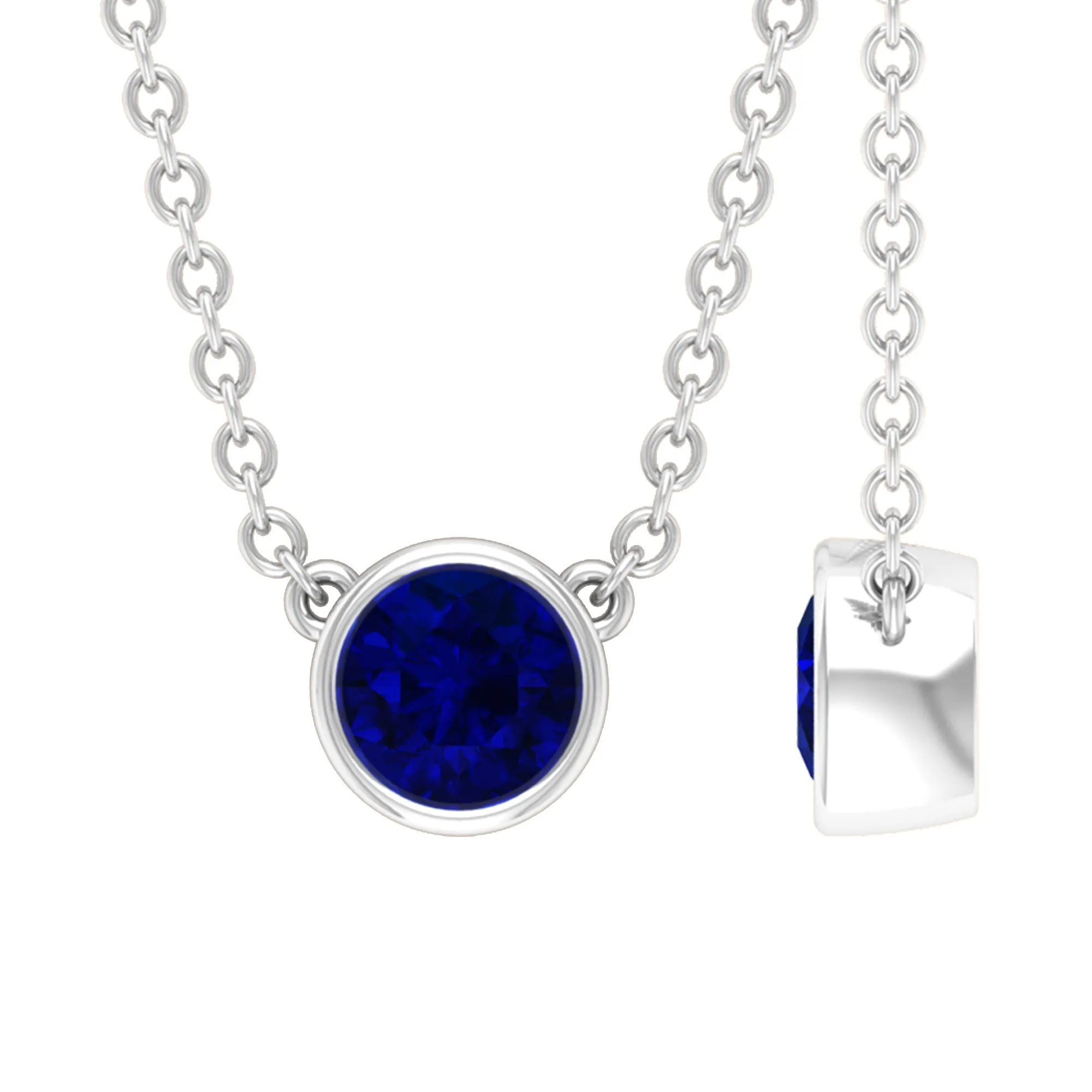 1/2 CT Bezel Set Round Blue Sapphire Solitaire Necklace