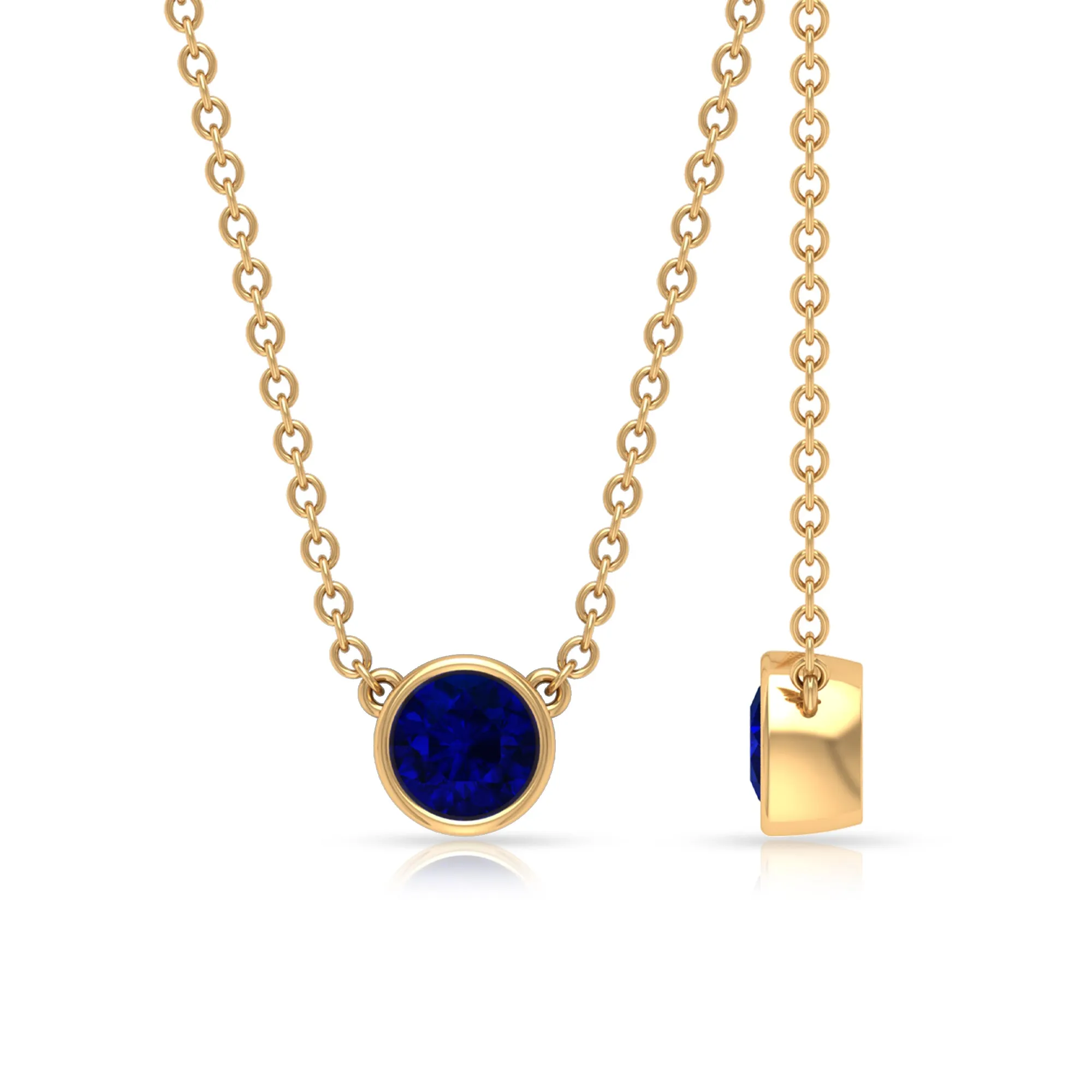 1/2 CT Bezel Set Round Blue Sapphire Solitaire Necklace