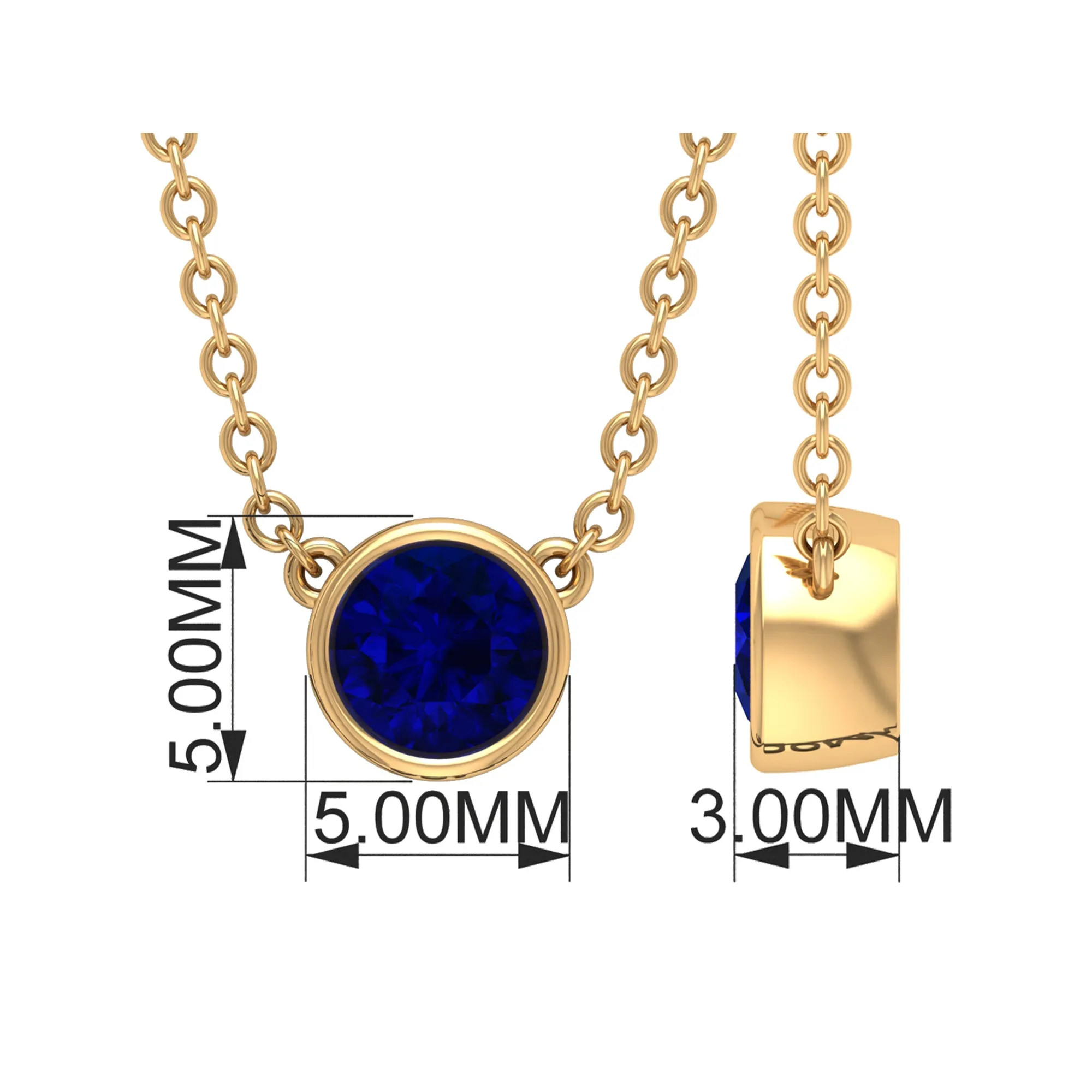 1/2 CT Bezel Set Round Blue Sapphire Solitaire Necklace