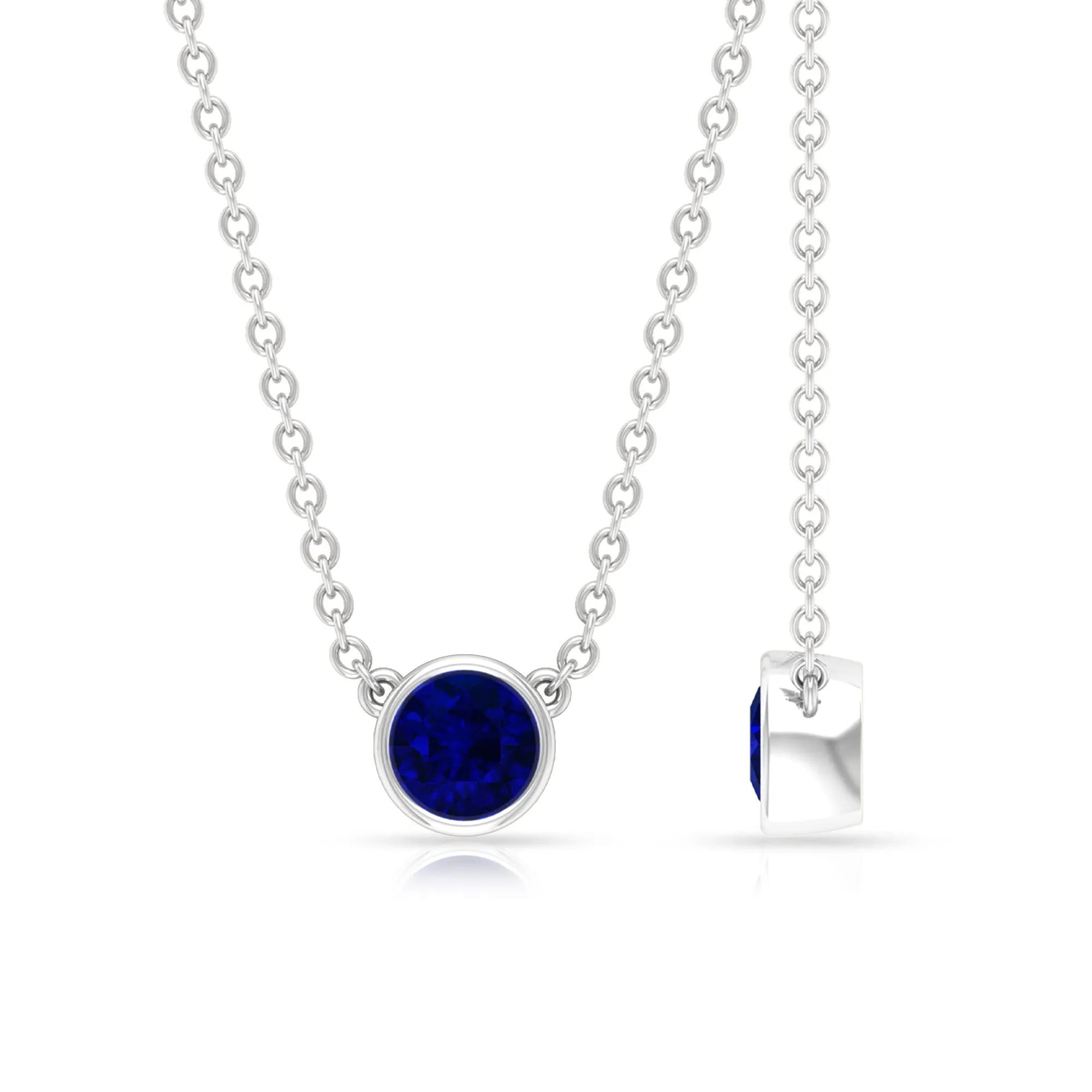 1/2 CT Bezel Set Round Blue Sapphire Solitaire Necklace