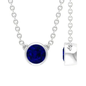 1/2 CT Bezel Set Round Blue Sapphire Solitaire Necklace