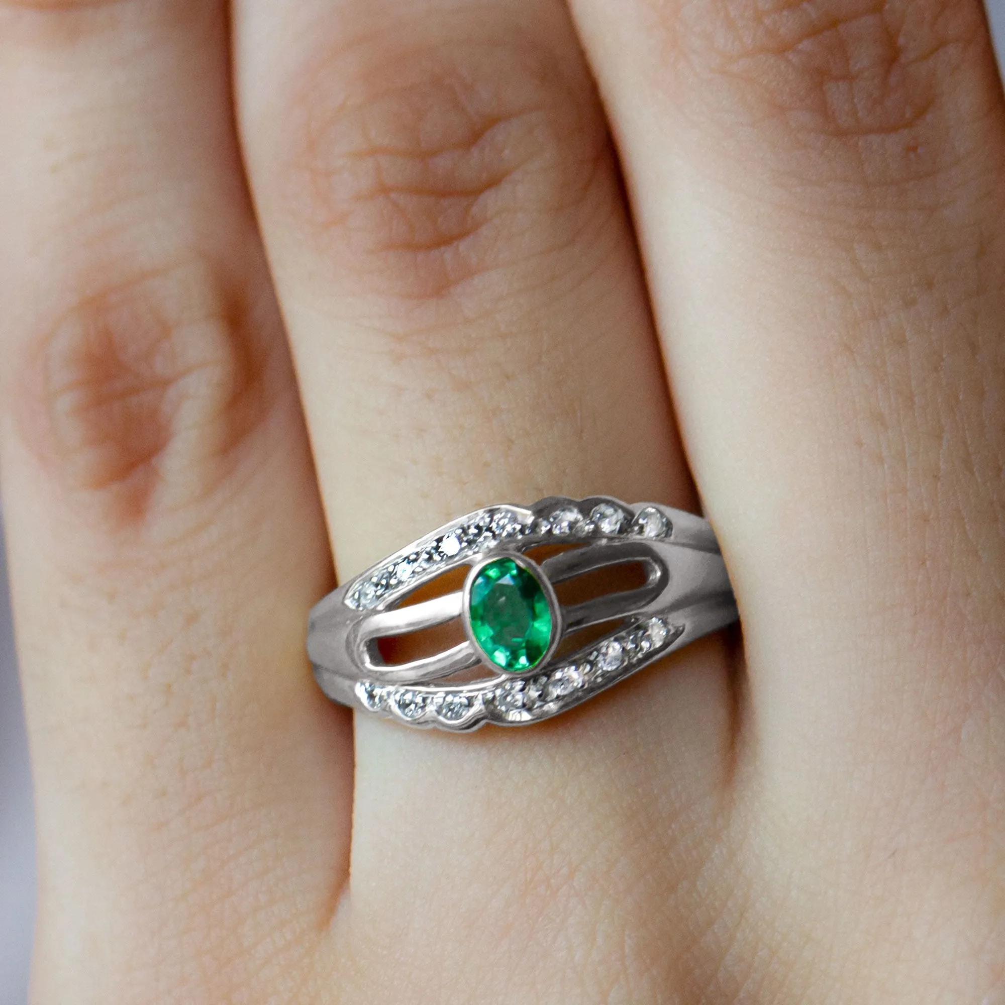 1/2 CT May Birthstone Emerald Engagement Ring with Diamond Accent