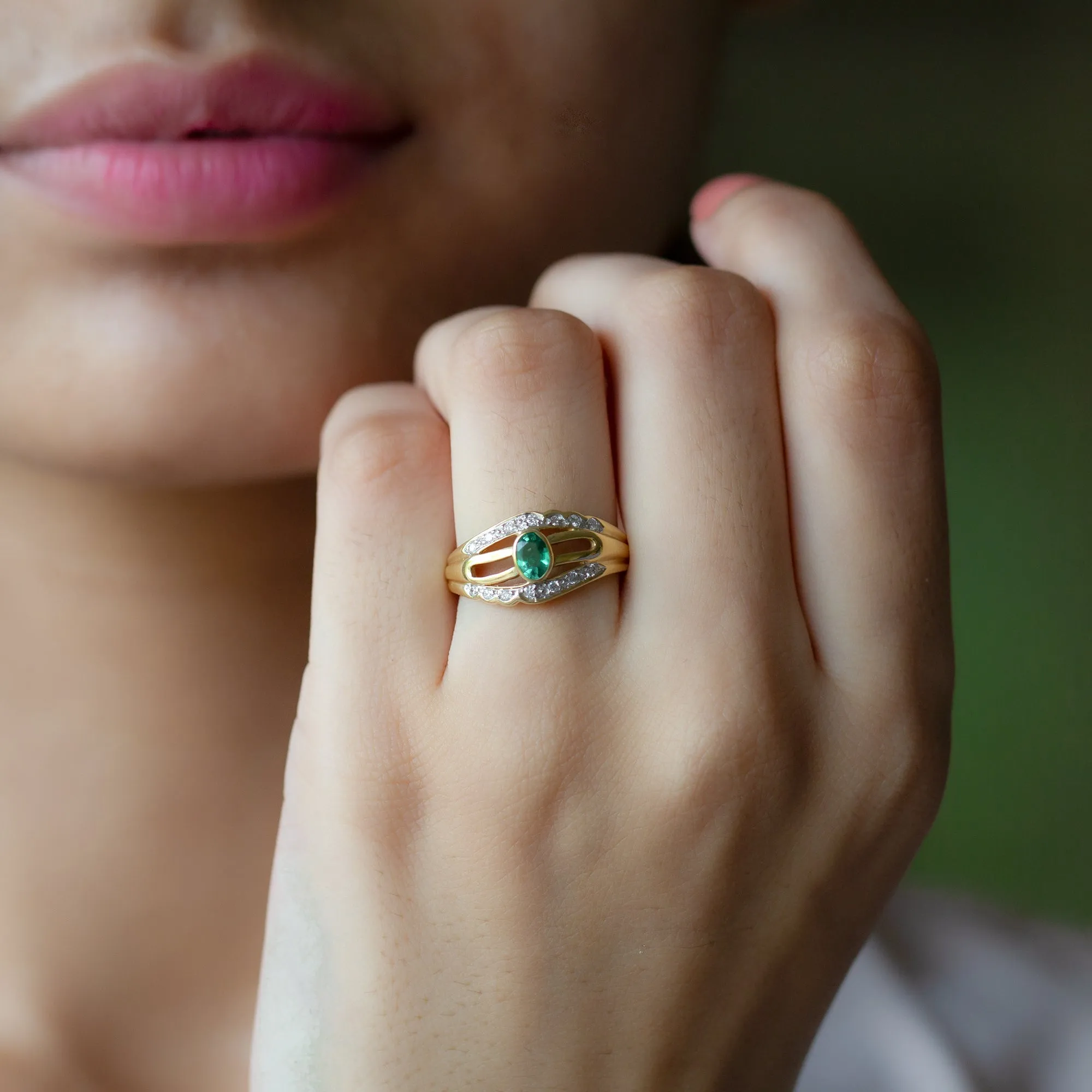 1/2 CT May Birthstone Emerald Engagement Ring with Diamond Accent