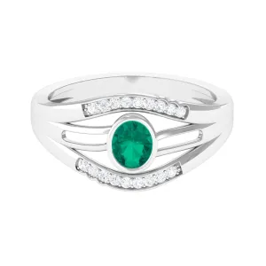 1/2 CT May Birthstone Emerald Engagement Ring with Diamond Accent