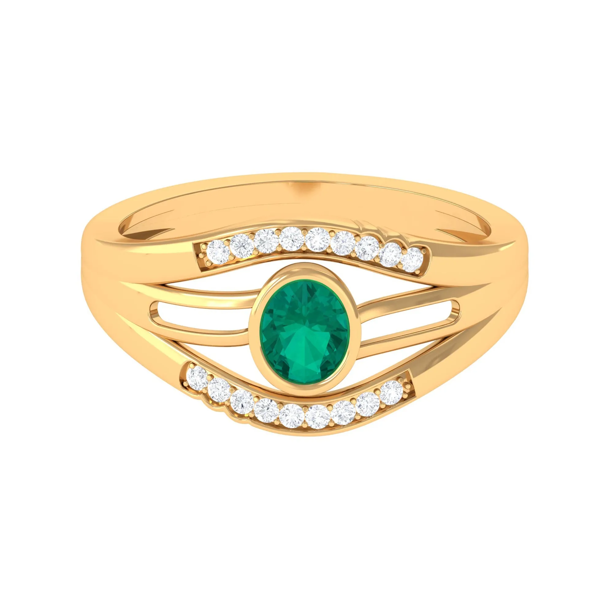 1/2 CT May Birthstone Emerald Engagement Ring with Diamond Accent