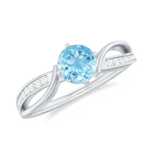 1/2 CT Two Tone Solitaire Infinity Ring with Aquamarine and Diamond