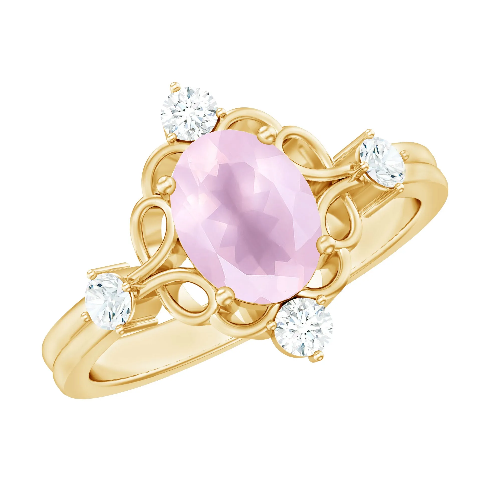 1.25 CT Oval Shape Rose Quartz and Diamond Cocktail Ring