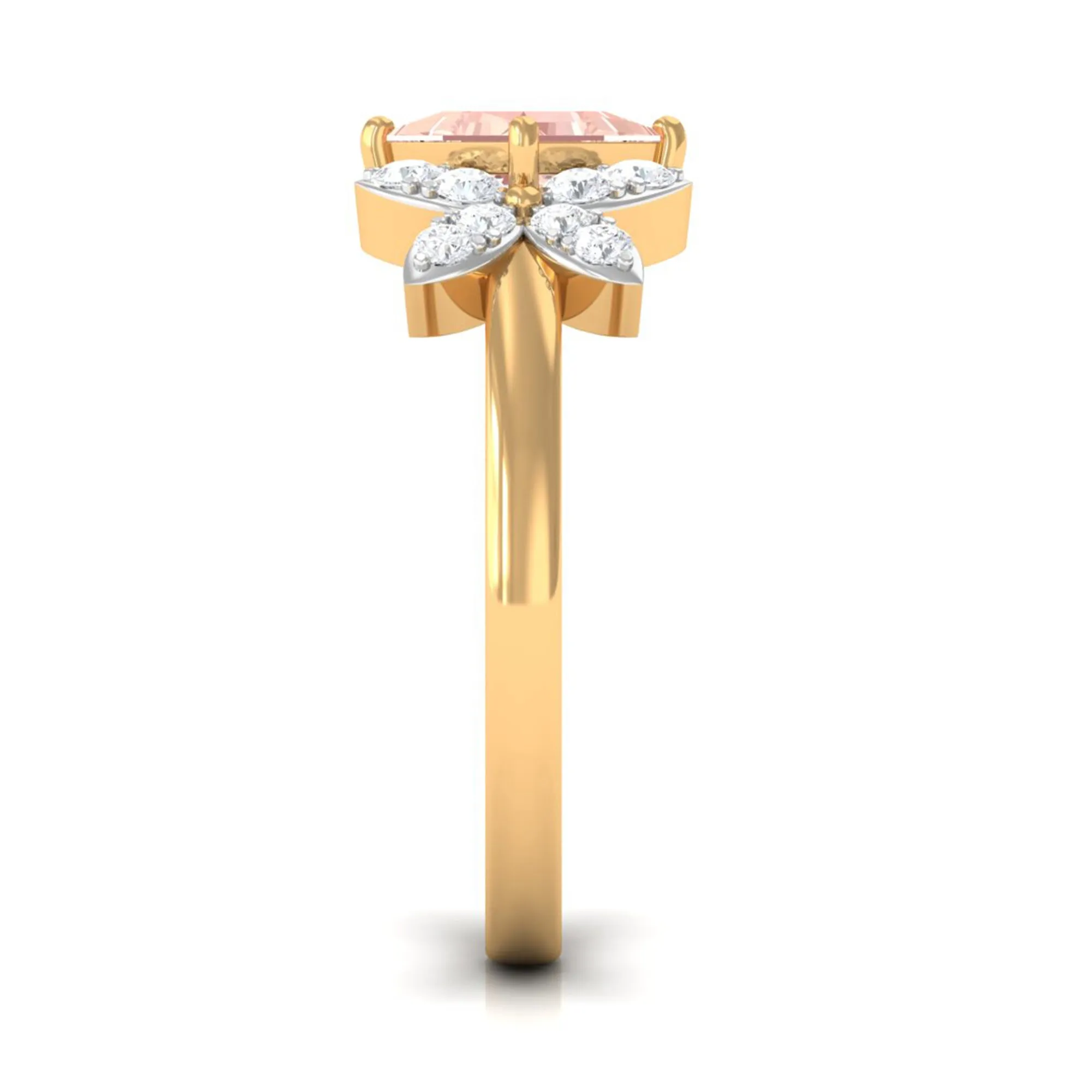 1.25 CT Princess Cut Morganite Floral Engagement Ring with Diamond