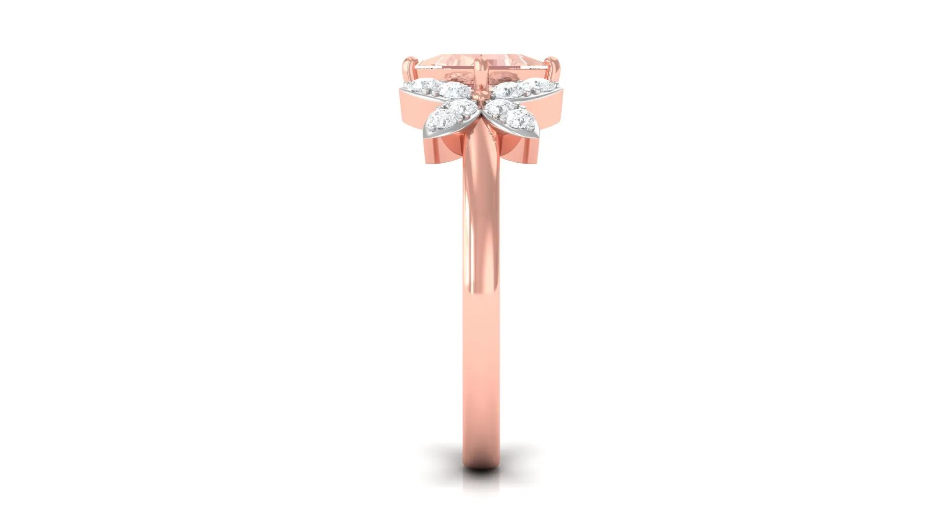 1.25 CT Princess Cut Morganite Floral Engagement Ring with Diamond