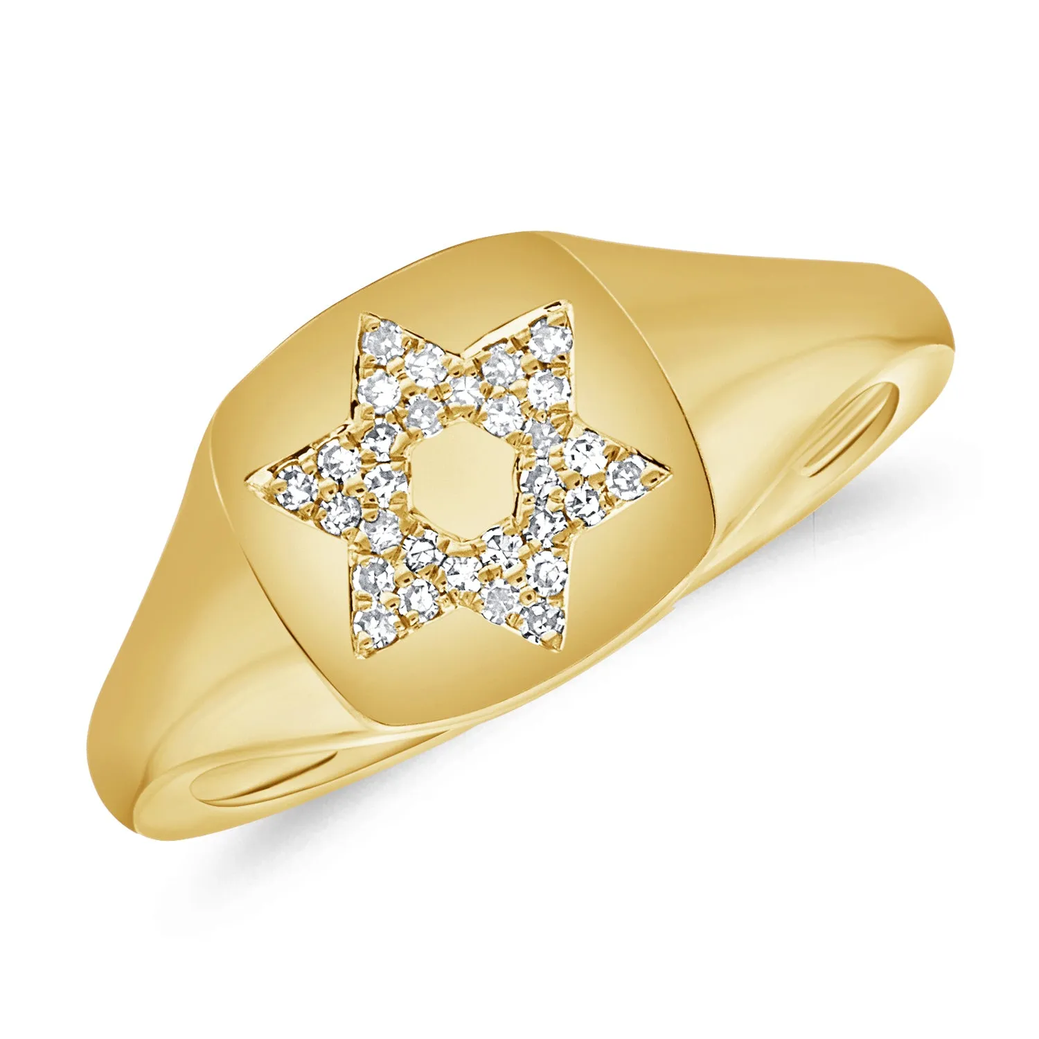 14K Gold & Diamond Star of David Signet Ring - 0.07ct