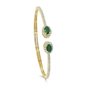 14K Gold Emerald & Diamond Cuff Bangle