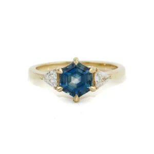 14k Gold  Hexagonal Montana Sapphire Isla Ring