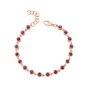 14K Rose Gold Amethyst Bracelet 7" With Extension