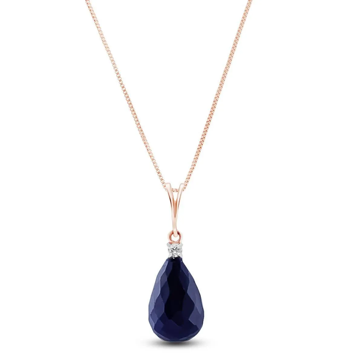 14K Solid Rose Gold Natural Diamond & Sapphire Necklace Jewelry