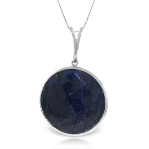 14K Solid White Gold Necklace w/ Checkerboard Cut Round Sapphire