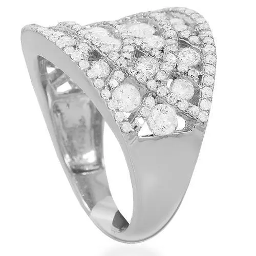 14K Solid White Gold Womens Diamond Cocktail Ring 2.20 Ctw