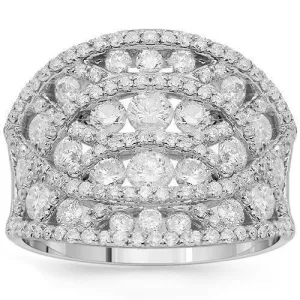 14K Solid White Gold Womens Diamond Cocktail Ring 2.20 Ctw