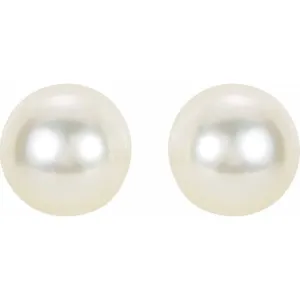 14K White 7 mm Cultured White Akoya Pearl Earrings