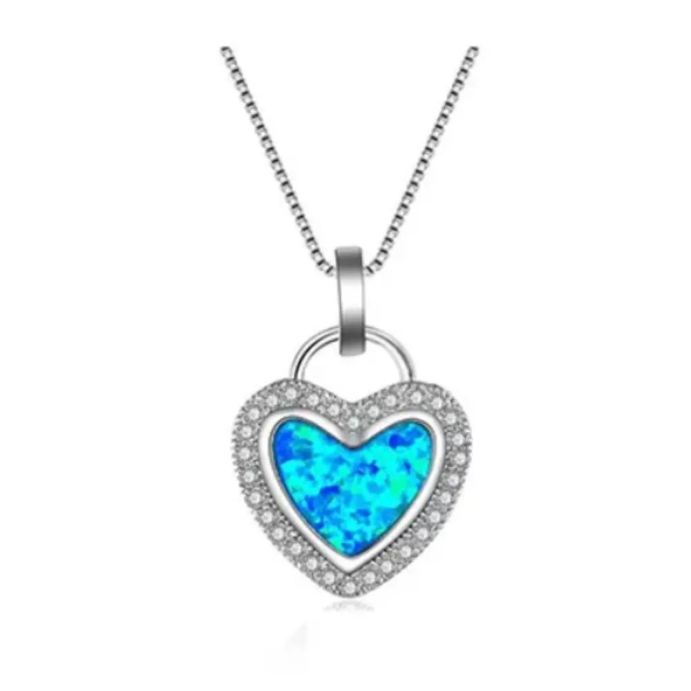 14K White Gold Plated Deep Blue Sea Turtle Animal Frog Crab Cat Heart Opal Blue Enamel Cz Pendant Necklace for Woman Special Occasion Birthdays Holidays