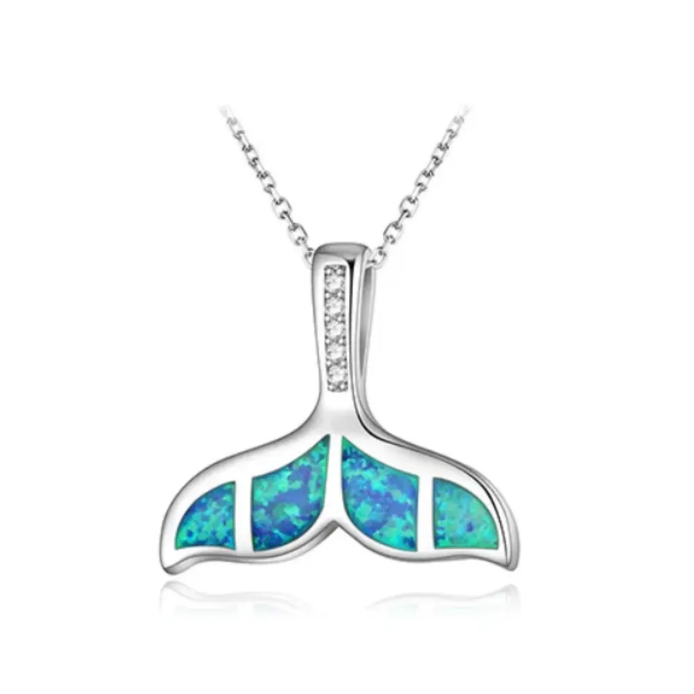 14K White Gold Plated Deep Blue Sea Turtle Animal Frog Crab Cat Heart Opal Blue Enamel Cz Pendant Necklace for Woman Special Occasion Birthdays Holidays