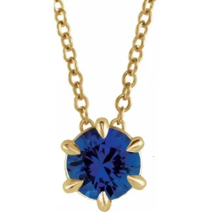 14K Yellow 6 mm Lab-Grown Blue Sapphire Solitaire 16-18" Necklace