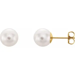 14K Yellow 8 mm Cultured White Akoya Pearl Earrings