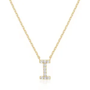 14k Yellow Gold Created White Sapphire Initial I Letter Pendant Necklace Plated