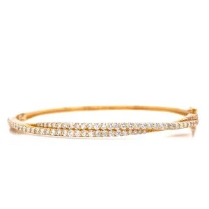 14K Yellow Gold Diamond Twisted Hinged Bangle