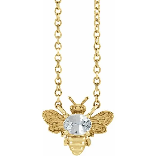 14K Yellow Gold White Sapphire Bee 18" Necklace