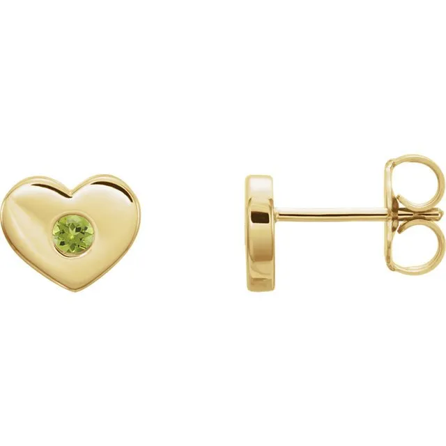 14KT GOLD 0.10 CTW ROUND PERIDOT HEART EARRINGS