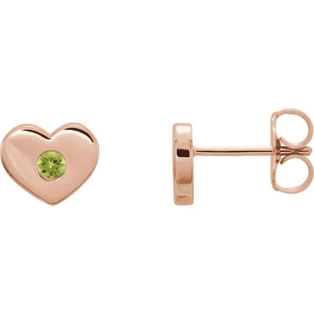 14KT GOLD 0.10 CTW ROUND PERIDOT HEART EARRINGS