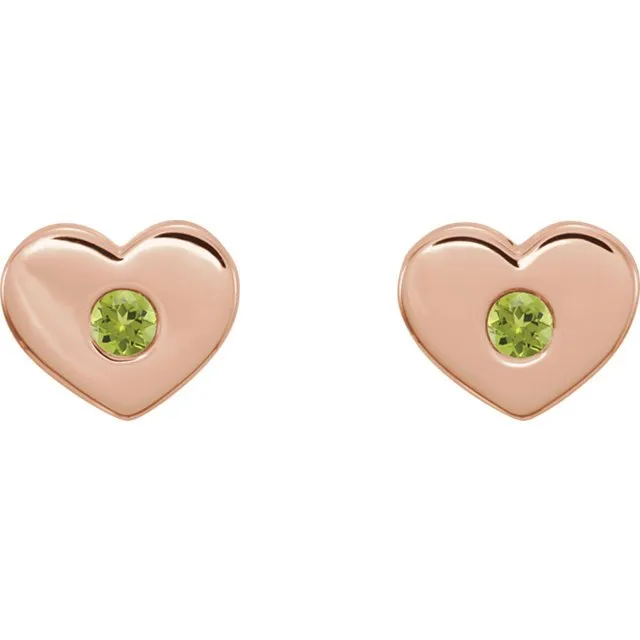 14KT GOLD 0.10 CTW ROUND PERIDOT HEART EARRINGS