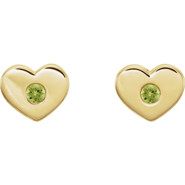 14KT GOLD 0.10 CTW ROUND PERIDOT HEART EARRINGS