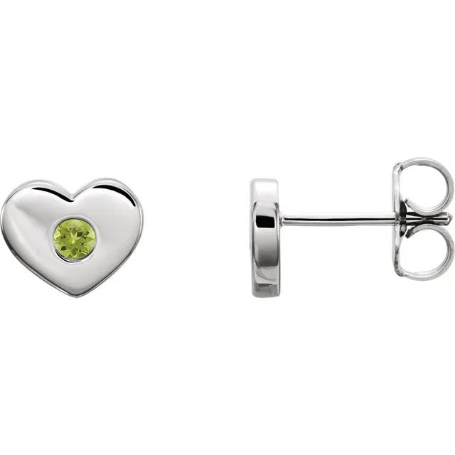 14KT GOLD 0.10 CTW ROUND PERIDOT HEART EARRINGS