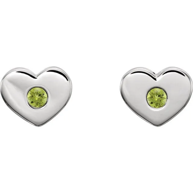 14KT GOLD 0.10 CTW ROUND PERIDOT HEART EARRINGS