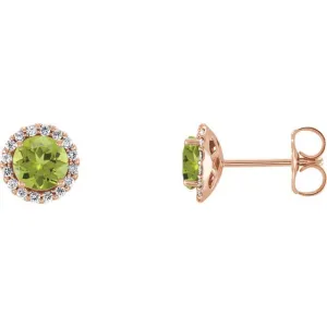 14KT GOLD 1/4 CTW PERIDOT & 1/8 CTW DIAMOND HALO EARRINGS