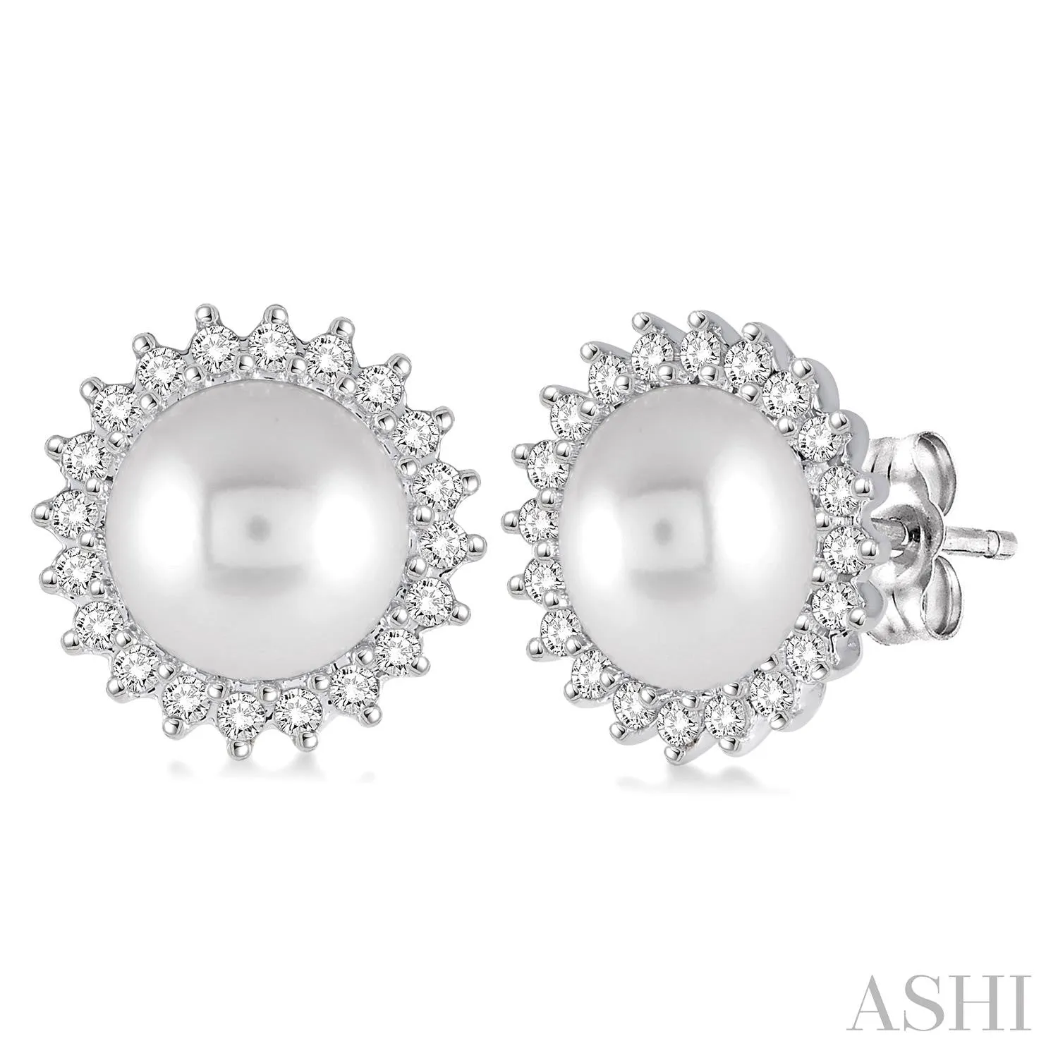 14KW Pearl & Diamond Stud Earrings w/ 0.25 ctw