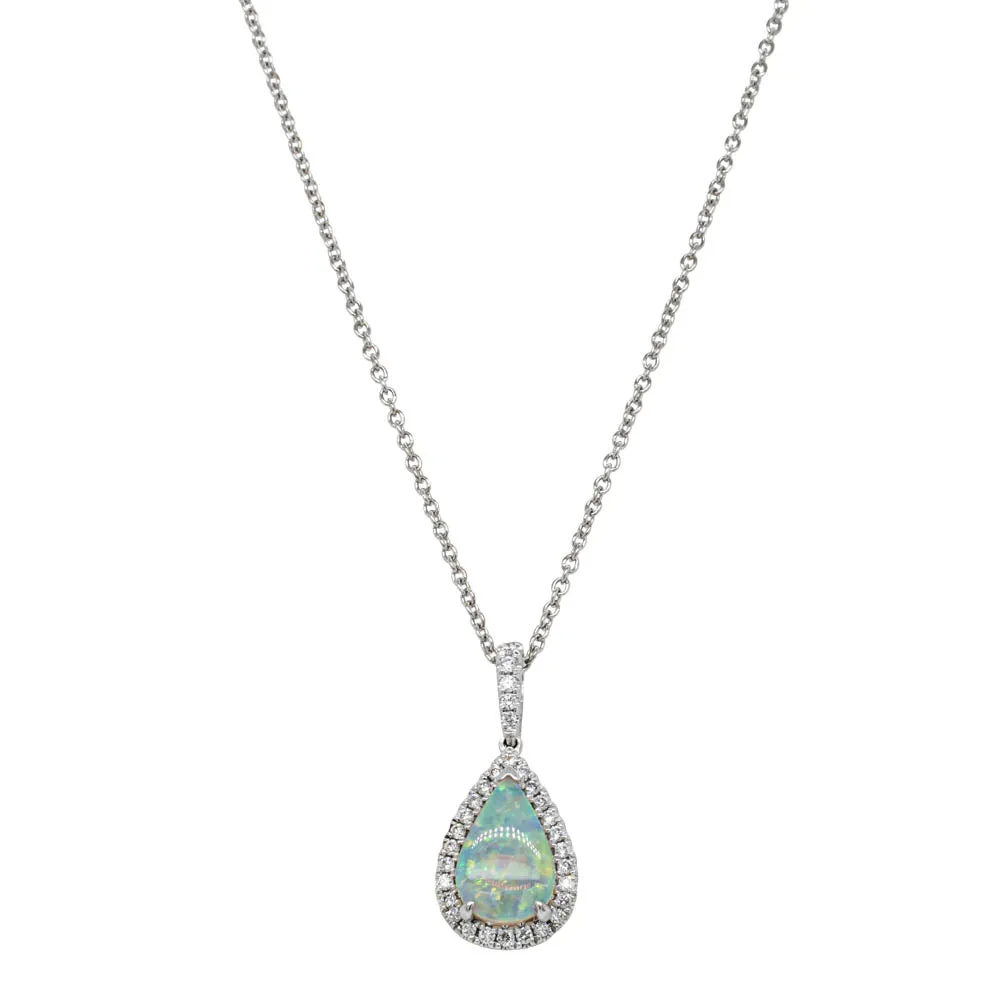 18ct White Gold .76ct Opal & Diamond Sierra Pendant