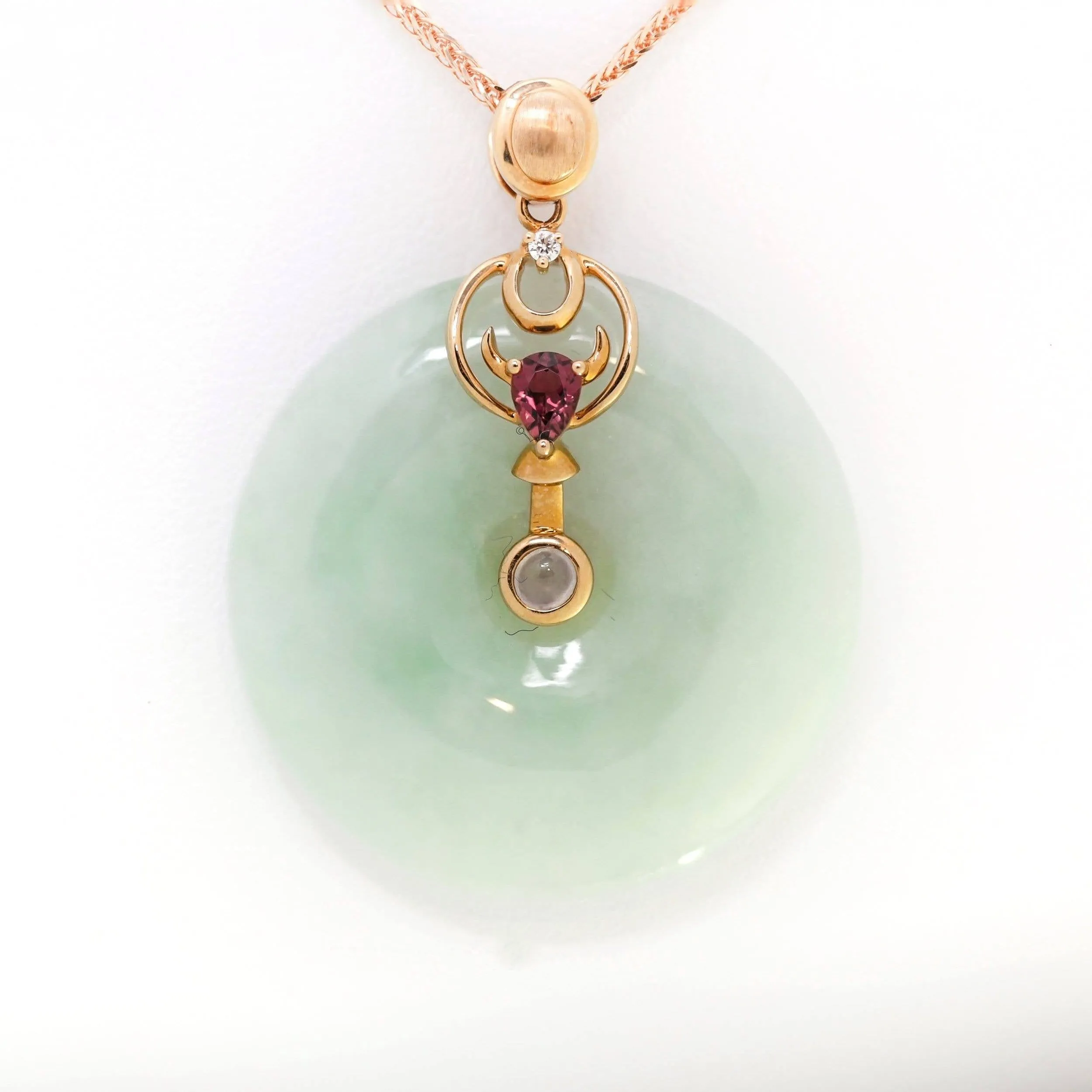 18k Rose Gold Genuine Jadeite Constellation (Taurus) Necklace with Diamonds & Tourmaline