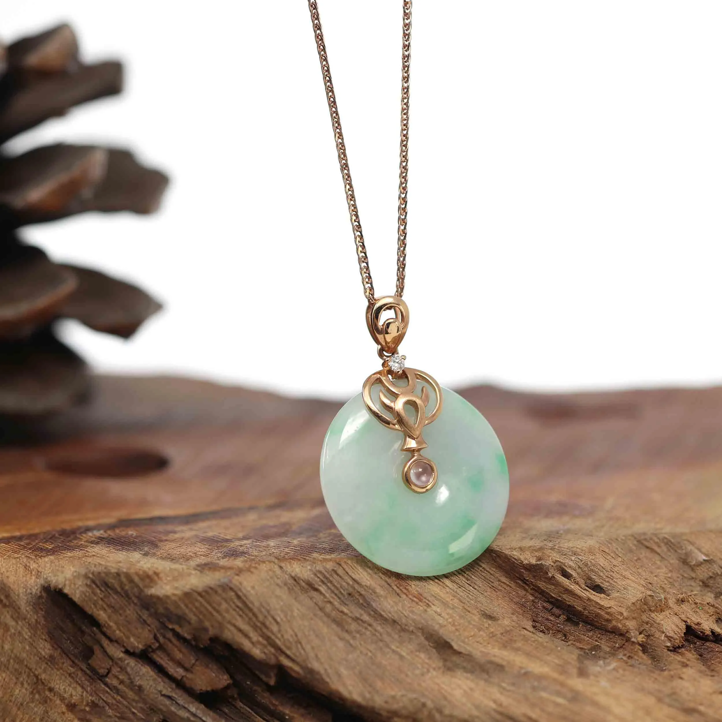 18k Rose Gold Genuine Jadeite Constellation (Taurus) Necklace with Diamonds