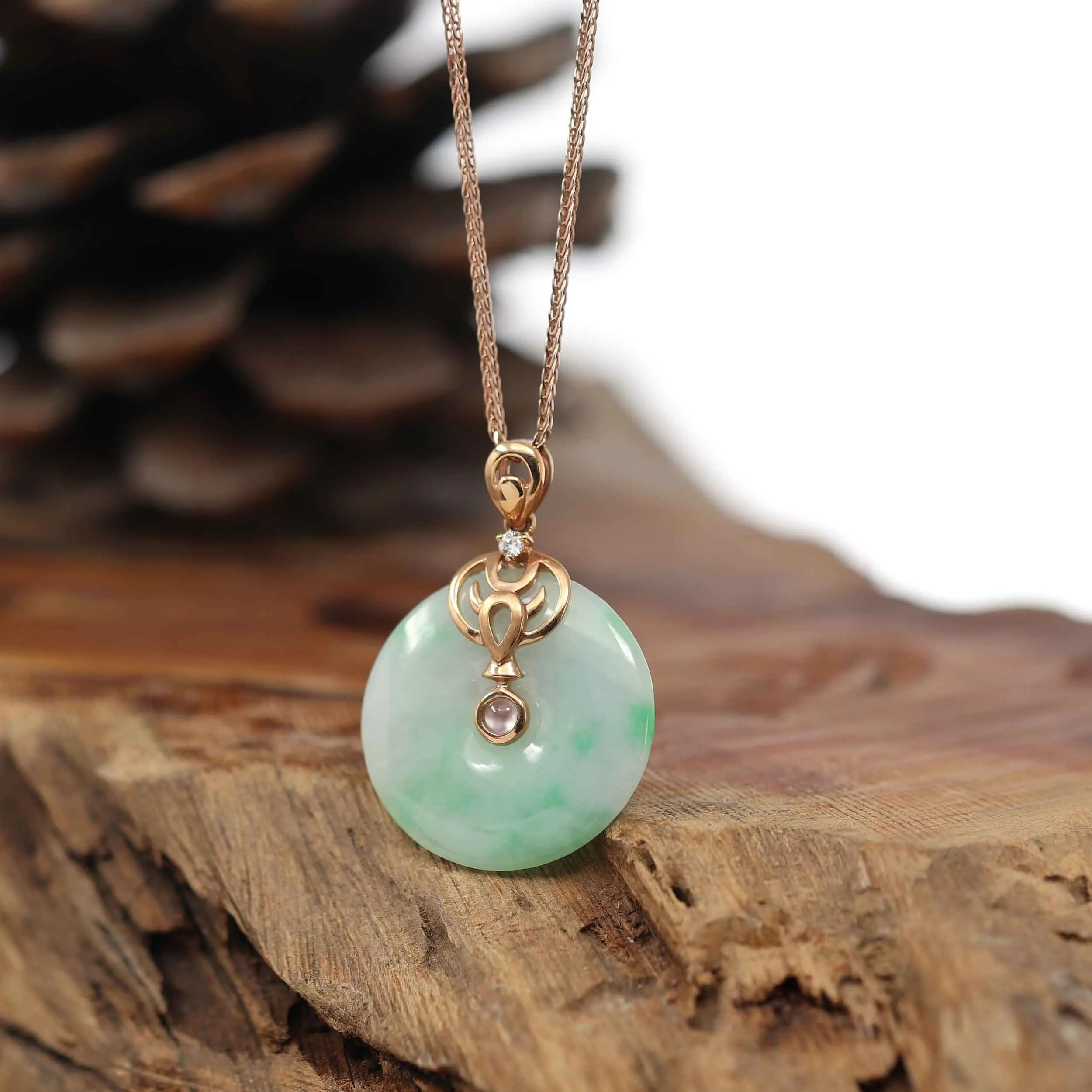 18k Rose Gold Genuine Jadeite Constellation (Taurus) Necklace with Diamonds