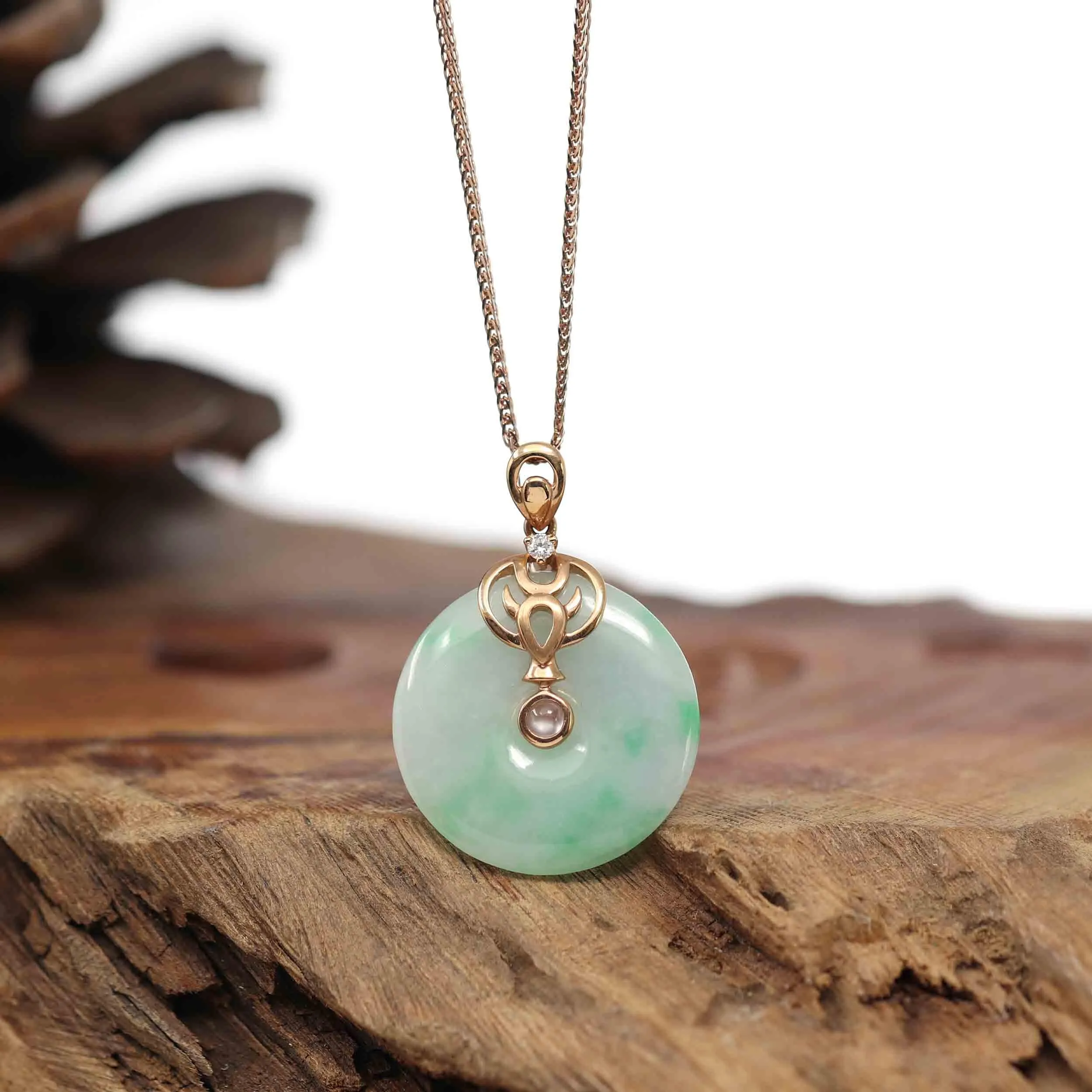 18k Rose Gold Genuine Jadeite Constellation (Taurus) Necklace with Diamonds